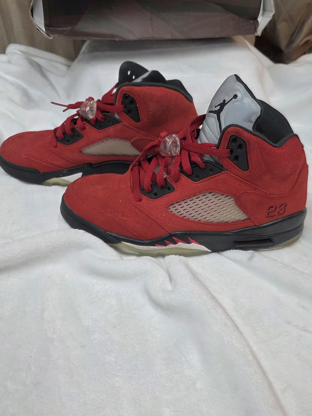 Men's Nike Air Jordan 5 Retro Raging Bull Red Suede Basketball Shoes - Picture 7 of 14